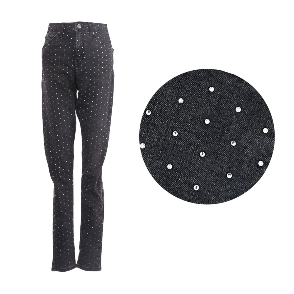 Topshop Moto Jamie Crystal Rhinestone Gray High Rise Skinny Jeans Size 28